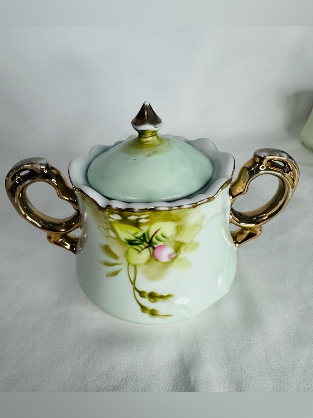 Vintage Lefton China Hand Painted Rose Gold Trim-Creamer+Sugar+Salt&Pepper+Spoon - Picture 3 of 16